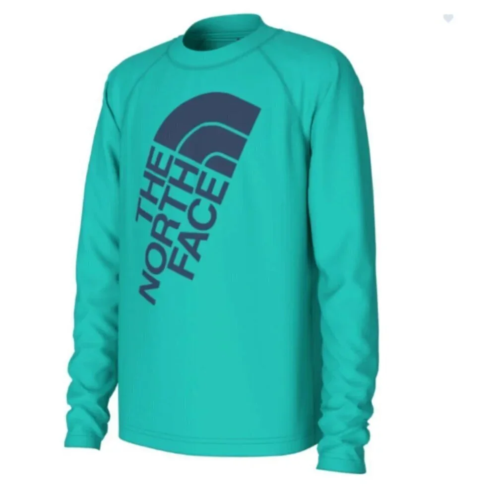 The North Face Boys Large Amphibious Long Sleeve Sun Tee Aqua Kids NWT UPF 40+